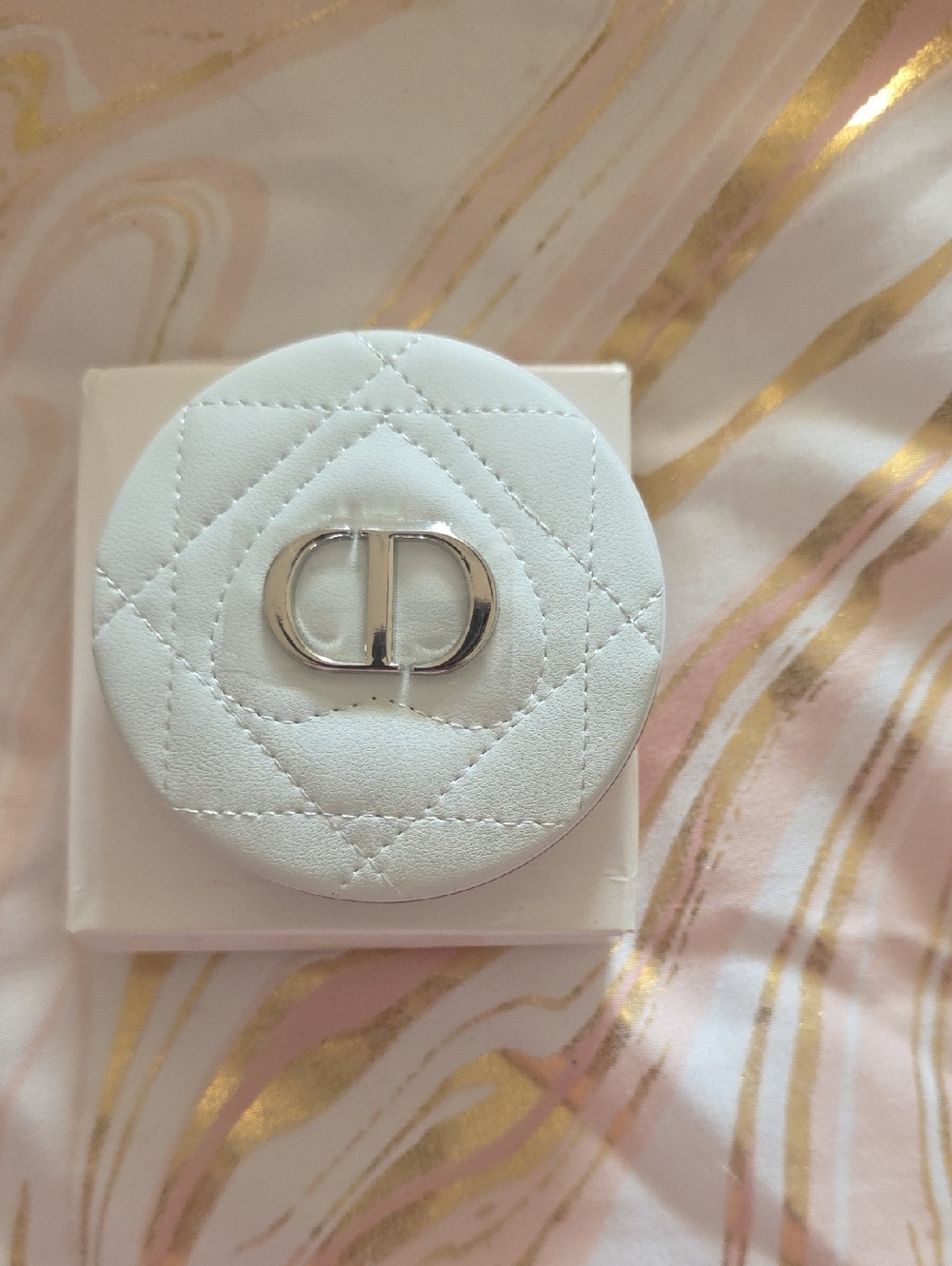 Dior White Quilted CD Logo Round Leather Accessory. New In Box
